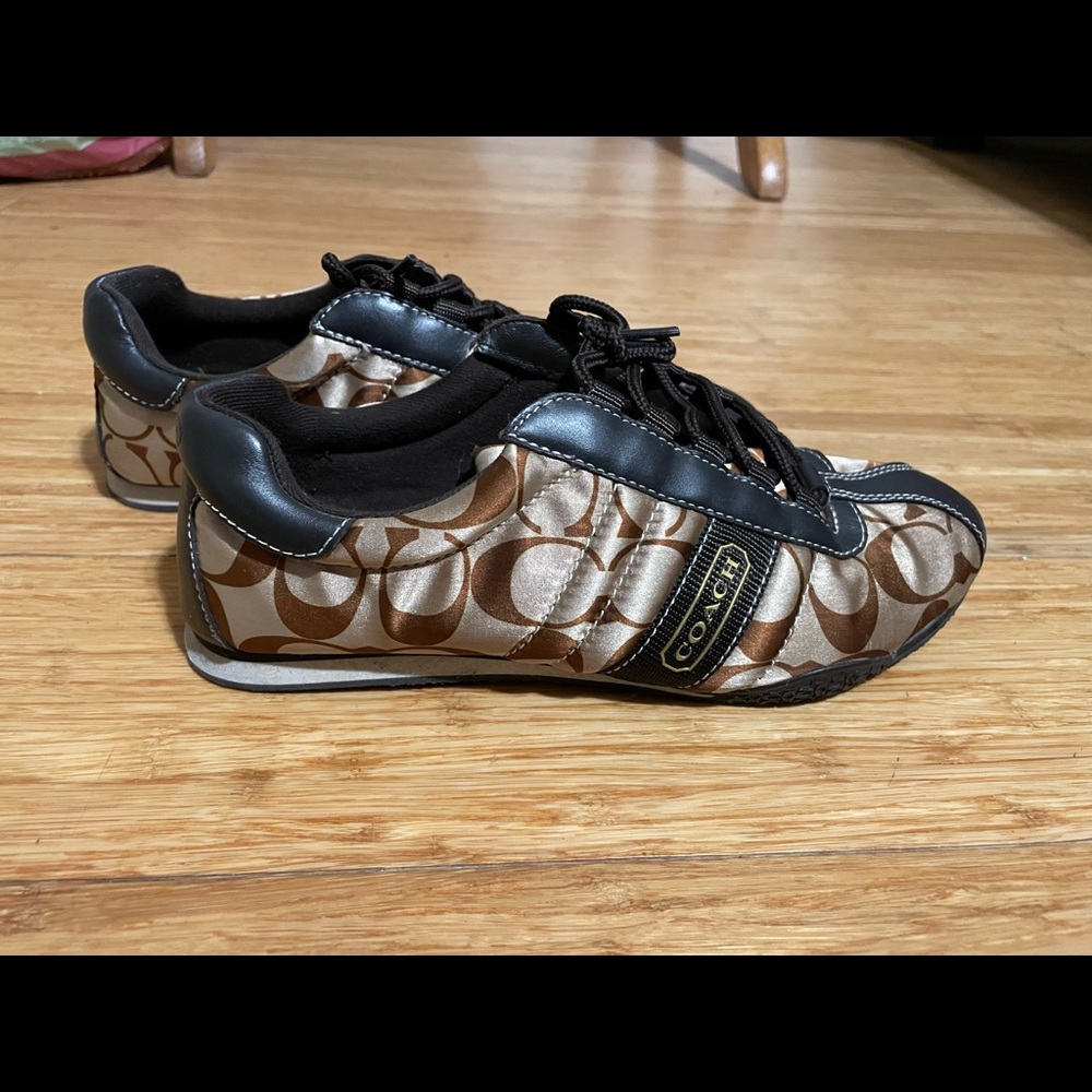 Gold & brown Coach Kirby monogram tennis shoes